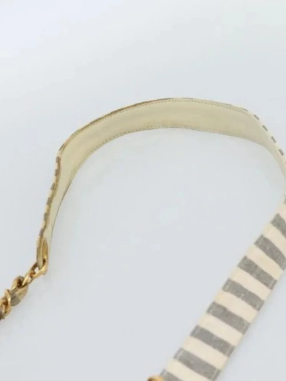 CHANEL Striped Matelasse Chain Shoulder Bag Canvas White Gray CC Auth bs3642 - Picture 7 of 16